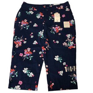 ST JOHS BAY CAPRI NAVY BLUE FLORALDECRETLY SLENDER PANTS SZ‎ 6P